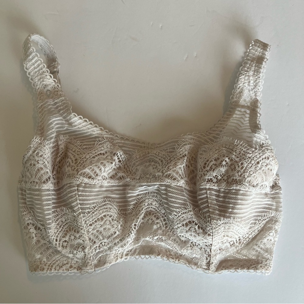 Victorias Secret Dream Angels White Lace Lined Demi Bra Size 32DD
